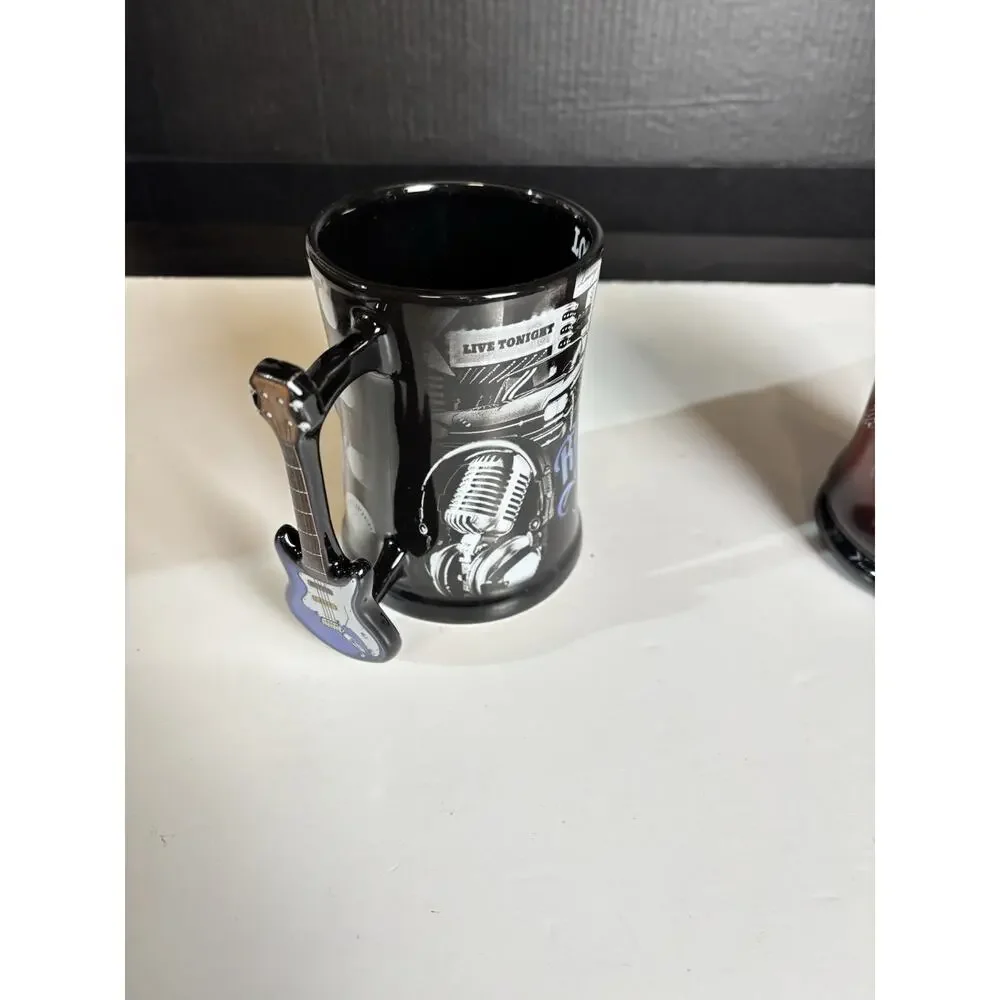 Lot Of 2 - Hard Rock Cafe Hollywood & Los Angeles Souvenir Mugs - Guitar Handle
